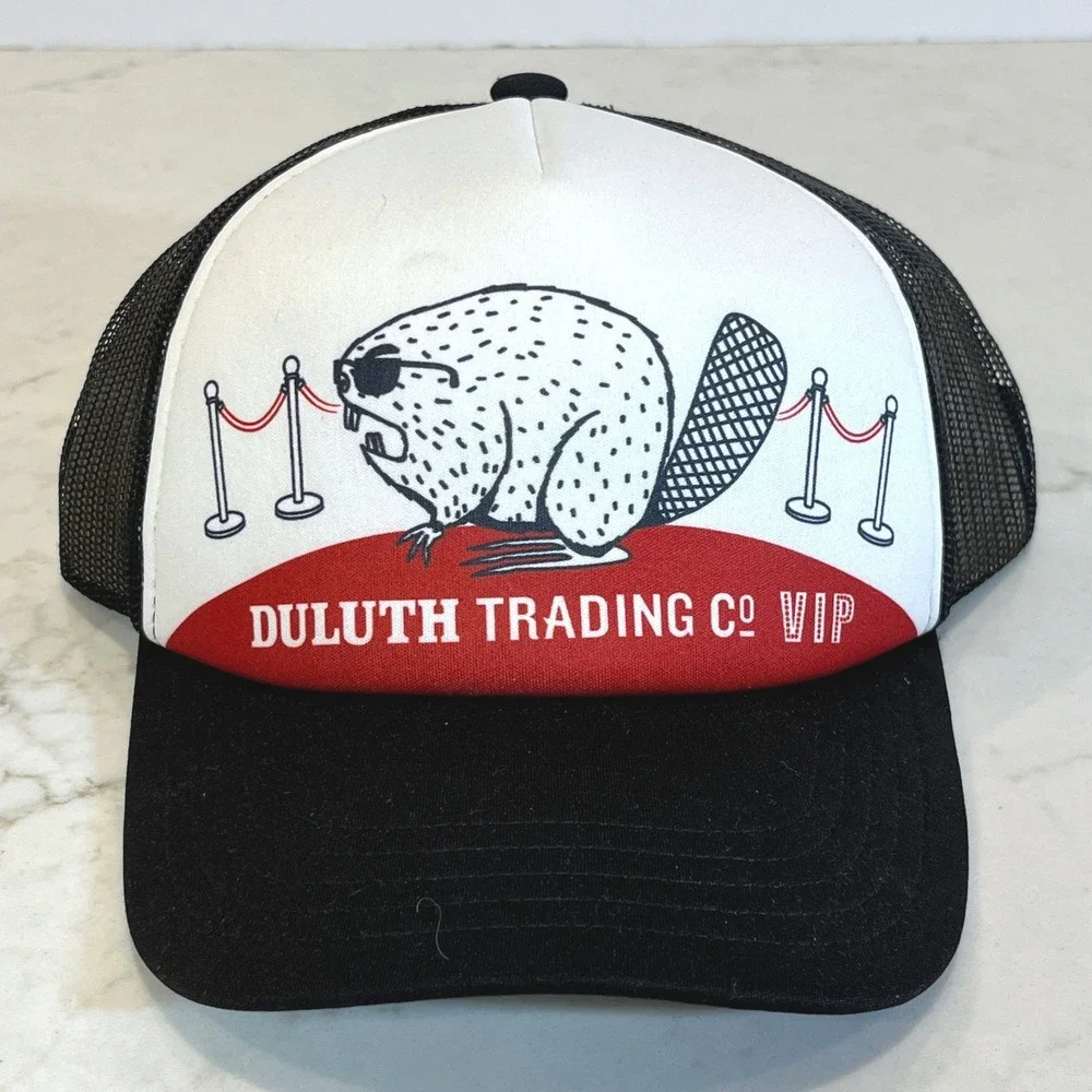 Duluth Trading NEW VIP Trucker Snapback Baseball Mesh Hat Black Beaver Graphic